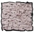 Chiffon square scarf featuring cute black bows, hearts, and dotted lines on soft pink base. - 4# Pink Curve Bow