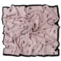 Chic pink chiffon square scarf with black rose and heart prints, stylish black border. - 5# Pink Sketch Rose