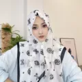 Bonito pañuelo hijab de gasa con estampado de lazos y rosas para mujer, elegante. - 7# Negro Blanco Camelia Lazo