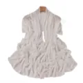 Detailed view of the sheer mesh fabric with sparkling rhinestones, lightweight accessory. - 5# Cream White