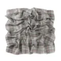 Detail view of a retro British style plaid square scarf, showing the lightweight chiffon texture. - Cyan Mint Plaid