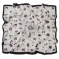 Black and white bow and rose print chiffon square scarf, elegant neckerchief and hair accessory. - 7# Black White Camellia Bow