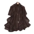 Brown chiffon scarf with rhinestone polka dots, elegant long shawl for women versatile styling. - Coffee