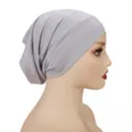 Detailed view of grey stretch undercap hijab, soft and breathable fabric for comfortable daily wear. - Light Gray