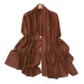 Close-up detail of brown chiffon scarf featuring sparkling rhinestone polka dots design. - 2# Caramel