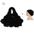 Detail shot of black rayon long scarf and matching elastic inner cap set, elegant and soft. - Black