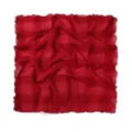 Detailed close-up view of red crinkled square scarf showing fine texture and lettuce edge. - Burgundy