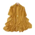 Mustard yellow chiffon long scarf with rhinestone polka dots, elegant women shawl. - Mustard Yellow
