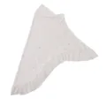 Detail view of white swallowtail headscarf featuring scattered rhinestones and ruffled hem. - One Size / Cream White