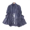 Elegant women's blue-grey chiffon shawl with sparkling hotfix rhinestone polka dots, versatile. - Haze Blue