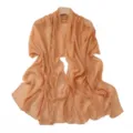Orange gold pleated chiffon shawl scarf with pearls and silver threads for women accessory beach. - Toffee