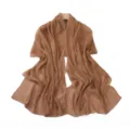 Detailed view of brown pleated chiffon scarf with pearls and silver thread, elegant shawl detail. - Sweet Milk Coffee