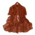 Rust pleated chiffon shawl with metallic threads and scattered pearls for elegant women's wear. - Caramel Brown