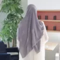 Elegant grey chiffon hijab with rhinestone swirl rose pattern, premium headscarf for women. - Agate Grey
