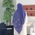 Chiffon hijab scarf with rhinestone rose design, solid color long scarf for women elegant. - Fog Blue