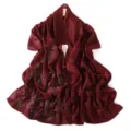 Close-up detail of wine red sparkling rhinestone chiffon scarf with starry pattern texture. - 5# Anchor Red