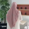 Schiffon Kopftuch mit Strass Rosen Design, elegante einfarbige Hijab Schal für Damen. - 9# Nude Rosa