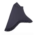 Detailopname van donkergrijze asymmetrische hoofddoek met striklinten en parelvolants. - Eén maat / Grijsblauw
