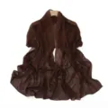 Brown pleated chiffon shawl scarf with metallic threads and pearl beads for women accessories. - Cocoa Coffee