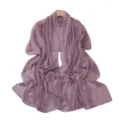 Purple pleated chiffon shawl detail, featuring sparkling silver threads and elegant pearl beading. - Hibiscus Purple