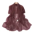 Burgundy pleated chiffon shawl with silver threads and pearl beads elegant women scarf wrap - Snow Mountain Rose