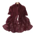 Burgundy chiffon shawl with silver threads and pearls, elegant sheer scarf for women. - Burgundy