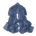 Blue chiffon long scarf with pearl beads and silver threads, elegant women shawl and beach wrap. - Sky Blue