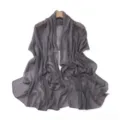 Elegant grey pleated chiffon scarf featuring shimmering silver threads and delicate pearl beading. - Light Veil Gray