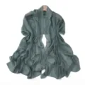 Pearl studded silver wire pleated chiffon long scarf elegant shawl beach wrap accessory for women - Cheese Mint