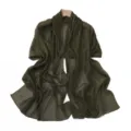 Detail of olive green pleated chiffon scarf with silver threads and pearls, shawl accessory texture. - Cactus Green
