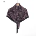 Detail view of the retro rose printed pleated chiffon square scarf shawl with crinkle texture. - 4#