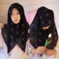 Foulard carré en mousseline imprimé nœud noir chic pour femme hijab et accessoire - 17# Rose Petit Cœur Nœud