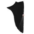 Elegant black Muslim hijab with pearl trim, rhinestone accent and vintage rose chain detail. - One Size / Black