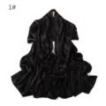 Solid black satin silk scarf women's long shawl elegant draped design detail view. - Classic Black