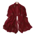 Detailed view of women's wine red rhinestone polka dot chiffon scarf and elegant shawl. - Ruby Red
