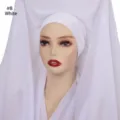 Solid white chiffon hijab and inner cap set, elegant Muslim headscarf variant 8 white. - White