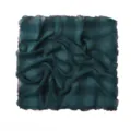 Detailed view of dark green crinkled square scarf with stylish wine-red lettuce edge. - Dark Green