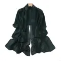 Dark green chiffon scarf detail with sparkling rhinestone polka dot patterns and elegant drape. - 10# Emerald Green