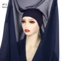 Navy chiffon hijab and inner cap set, elegant Muslim headscarf for women everyday wear. - Navy Blue