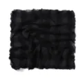 Black crinkled square scarf detail showing delicate lettuce edge and soft breathable fabric. - Black