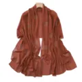 Elegant brown chiffon scarf with sparkling rhinestone polka dots, lightweight and versatile for daily wear. - Maple Red