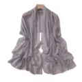Elegant grey chiffon scarf with rhinestone polka dots, versatile women long shawl for daily wear. - Agate Gray