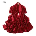 Bufanda pañuelo largo de seda satinada roja para mujer, elegante chal arrugado de verano. - Rojo Ancorra