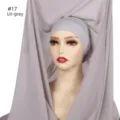 Solid color pearl chiffon long scarf detail view, elegant light grey hijab set style. - Light Gray