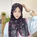 Pañuelo hijab cuadrado de gasa con estampado de lazo floral, elegante tocado negro para mujer. - 14# Floral Lazo