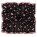 Detailed view of the preppy style bow and heart print chiffon square scarf fabric texture. - 15# Nice Day Heart