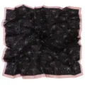Chic black chiffon square scarf featuring pink bows and heart print, elegant neckerchief. - 17# Pink Little Heart Bow