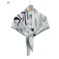 Elegant pleated chiffon square scarf with green leaf print, versatile fashion hijab and shawl. - 3# Graffiti Garden Green
