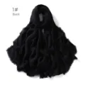 Black cotton linen travel shawl sunscreen fringe solid color scarf hijab wrap stylish - 1# Black