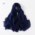 Solid color dark blue lightweight polyester voile long scarf detail view shawl accessory - 1